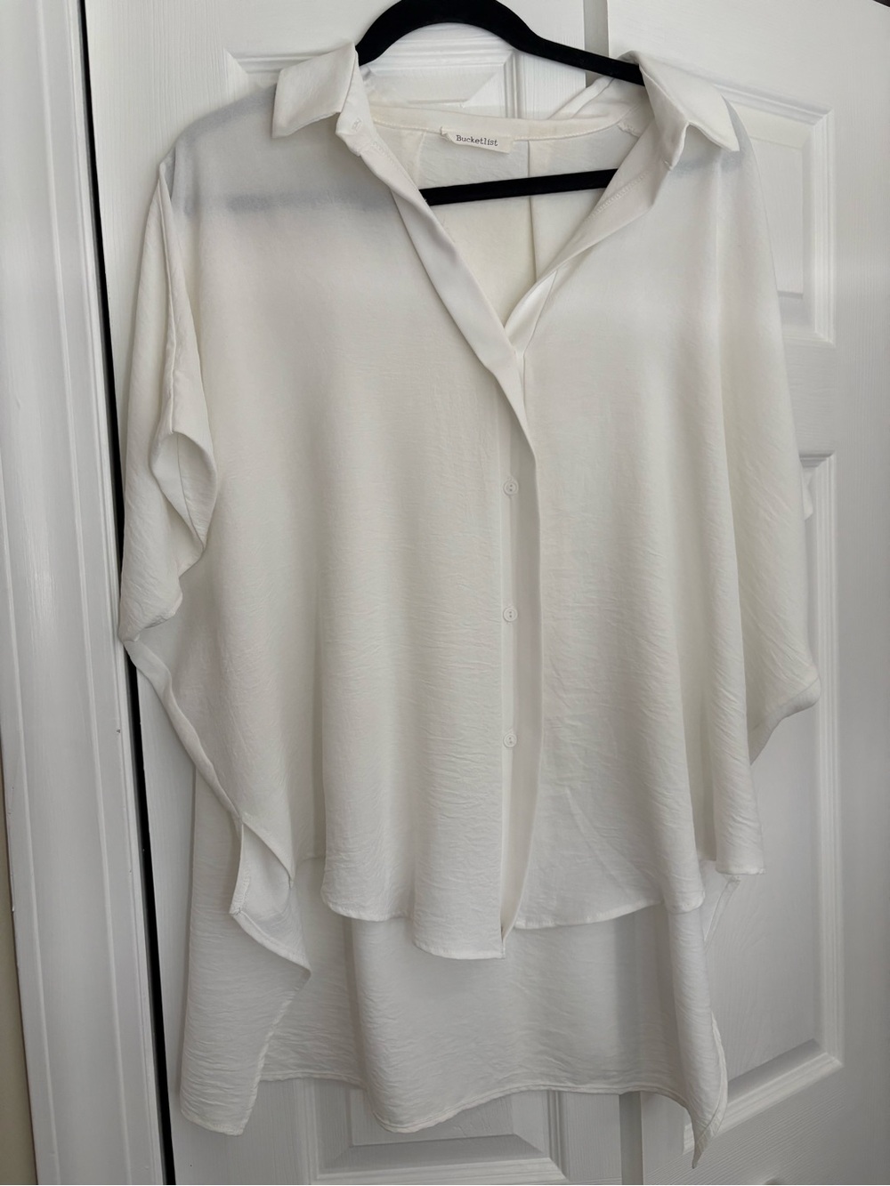 White Oversized Draped Button-Down Blouse